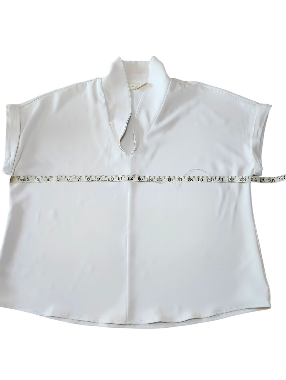 Melloday Ivory Shawl Collar V Neck Blouse Cuffed Sleeve Quiet Luxury L - Picture 10 of 11